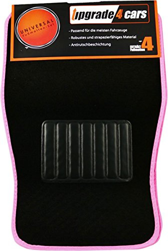 Upgrade4cars Alfombrillas Coche Velours Negro Rosa | 4 Alfombrillas Universales Delanteras & Traseras Alfombras