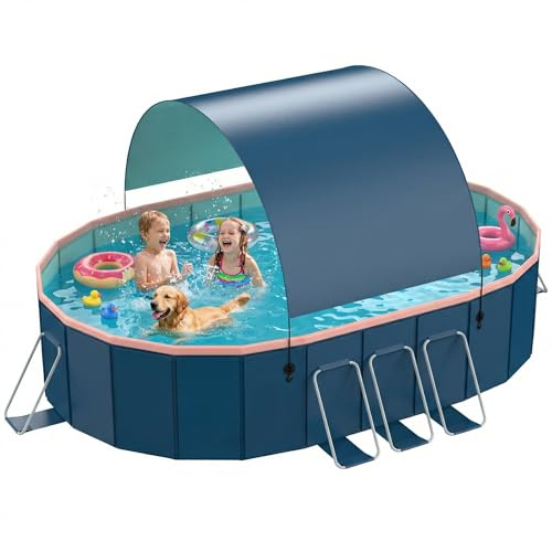 146 Non-Inflatable Foldable Swimming Pool for Family, Portable Above Ground Pool for Adults & Kids, Easy Setup for Outdoor, Backyard, Garden, Camping - Durable PVC(146x98x20, NEW)