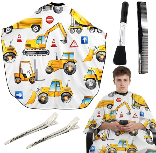Qnvyw Friseurumhang Set 5-teilig • Wasserdichter Haarschneideumhang mit Klettverschluss • Inkl. Kamm, Bürste & Haarklammern • Für Haarschnitt zu Hause