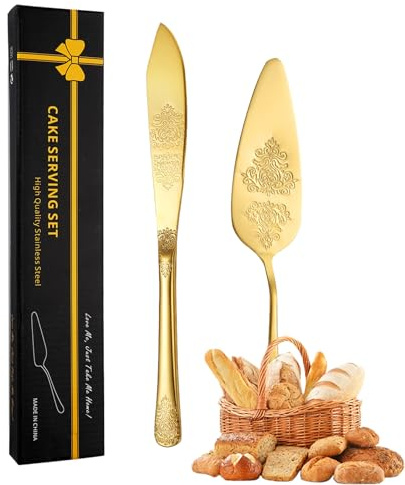 Cake Server Set - Decorative Bridal Pastry Knife, Polished Metal Serving Utensils with Guard Coating, Balanced Easy Hold Design, Ideal for Banquet Party Gathering Catering Functions