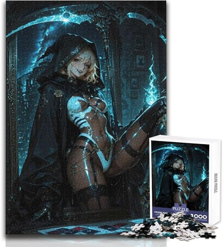 Puzzle da 1000 pezzi per adulti Anime Grim Reaper con falce per divertimento in famiglia, regalo divertente per bambini dai 14 anni in su (dimensioni 38x52cm)