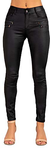 Crazy Lover Pantaloni Donna Vita Media in Ecopelle Nera, Skinny Fit con Tasche Posteriori Eleganti e Pratici per Ogni Occasione (M, Nero 2)
