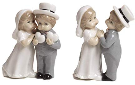 12 Pezzi Cake Topper Coppia Sposi Bomboniera Matrimonio 7,5 cm in Porcellana