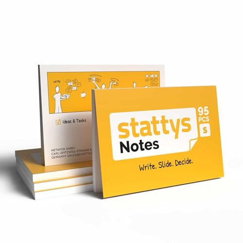 Stattys Notes selbsthaftende elektrostatische Moderations-Karten | Haften an allen Oberflächen | Ideen visualisieren, verschieben und strukturieren | 5 Blöcke, Größe S (10 x 7 cm) | Weiß