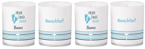 Striefchen® personalisierte Kerzen als Tischdekoration zur Taufe mit Foto und Name - 4 Stück Blau