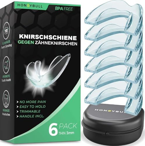 HONEYBULL Protège-Dents Anti-Bruxisme pour le Grincement Léger, Protège-Dents Confortable et Personnalisable pour le Serrement des Dents la Nuit, Bruxisme, Pack de 6 - Fin