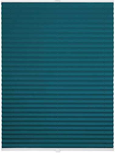 ondeco Plissee nach Maß für alle Fenster innen Montage in Glasleiste mit Spannschuh Sonnenschutz Rollo Sichtschutz Blickdicht Petrol B: 71-80 cm, H: 101-150 cm
