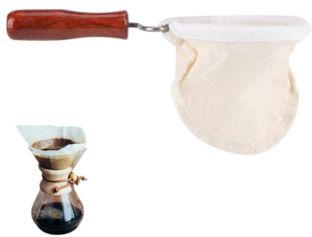 DEWIN Coffee Filter, Cloth Coffee Filter Reusable Washable Flannel Cloth Coffee Filter Strainer with Wood Handle(S)