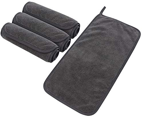 SINLAND 4 pcs Mikrofaser Abschminktücher Gesichtstücher Dunkelgrau 20x40cm | Waschbar Make-up Entferner Tuch weiches Gesichtsreinigungstuch saugfähiges Waschlappen schnell trocknende