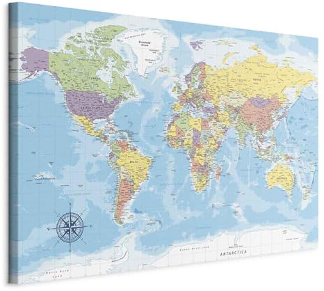 B&D XXL - Akustikbild Schalldämmung Worldmap, Schallschutz, Wohnzimmer | Verbessert Raumakustik, reduziert Hall, ideal fürs Büro oder Wohnzimmer, hochwertige Verarbeitung, schnelle Montage, stilvoll