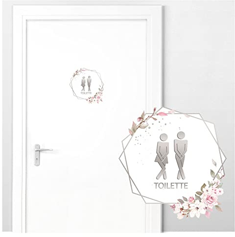 Grandora Türaufkleber Toilette mit Blumenranke I 19 x 20 cm (BxH) I Wandsticker selbstklebend Bad Wandaufkleber WC Wandtattoo Badezimmer Aufkleber Rosen DL732