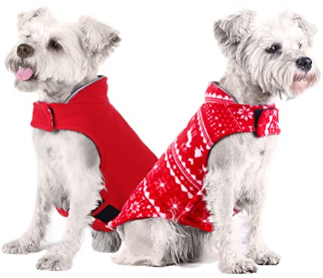 Nyescasa Hundemantel Winter Weihnachten Hundebekleidung Reversibel Hundejacke,Reflektierend Rot Jacke,Hunde Winterjacke XS für Klein Mittelgroße Hunde,Outdoor-Sport Extraweiche Polarfleece Hundeweste
