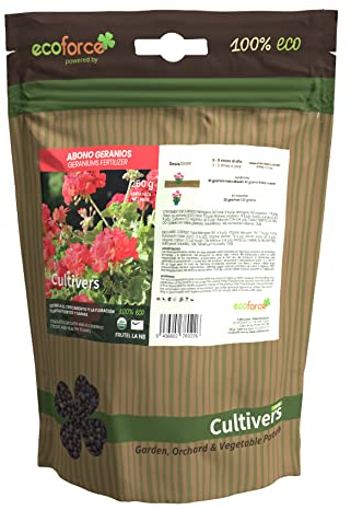 CULTIVERS Abono Geranios y Plantas con Flor Ecológico de 250 g. Fertilizante Bio Potencia la Floración y Aroma de Las Flores. Origen 100% orgánico y Vegano
