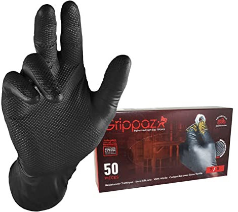 SELECTION P2R (Motorisé) Gants Atelier Nitrile ecailles de Poisson Resistant aux Produits Chimiques, aux huiles, a l'essence Noir t8 (m) (Boite de 25 Paires)