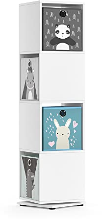 Vicco Kinderregal Weiß mit 4 Faltboxen - 35x144x35 cm gefertigt aus Spanplatte - Bücherregal perfekt fürs Kinderzimmer, praktische Aufbewahrung für Bücher und Spielzeug