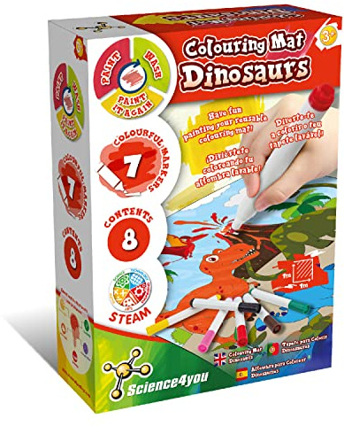 Science4you 80002800 Malmatte Waschbare Malppich Spielzeug zum Zeichnen und Malen Dinosauriern mit 7 Farbmarkern, Lernspiele für Kinder ab 3 Jahren