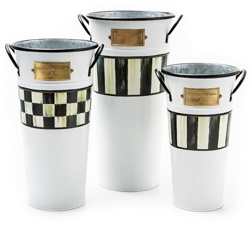 MACKENZIE-CHILDS Galvanized Flower Buckets, Decorative Metal Buckets, Spectator, Set of 3