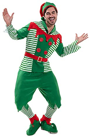 EraSpooky Costume da elfo aiutante di Babbo Natale per uomo adulto rosso verde