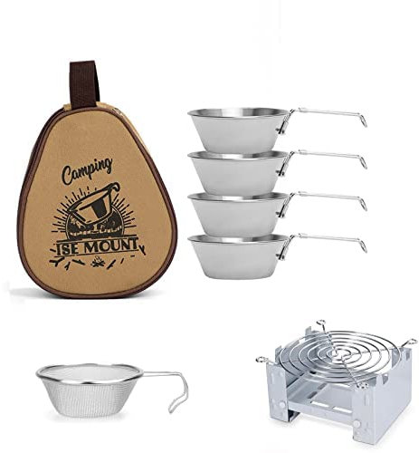 Outdoor Foldable Mini Stainless Steel No Electricity Camping Cookware Set, Indoor Emergency Foldable Convenient Storage Spirit Stove Camping Cooking Set For Hiking Hiking Survival And Picnic (khaki)
