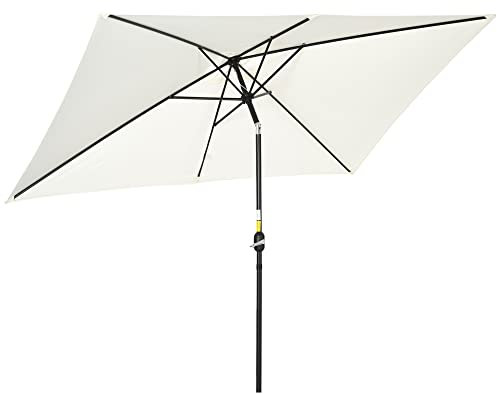 Outsunny Sombrilla de Aluminio 200x300x253 cm Parasol Rectangular de Jardín Inclinable con Manivela y Poste Desmontable Anti-UV para Terraza Piscina Patio Exterior Crema