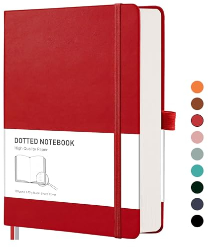 RETTACY Notizbuch A5 Gepunktetes- Bullet Dot Grid Journal mit 320 nummerierten Seiten, 1 Rücktasche und hochwertigem Hardcover für Künstler Schreiben/Zeichnen, 14,5 x 21 cm - Rot