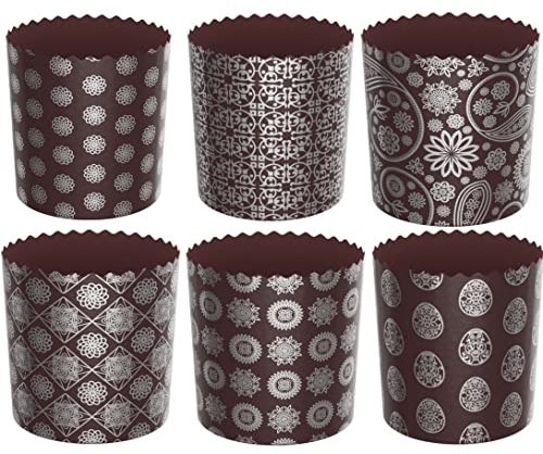6pcs Baking Paper Molds for Easter Bread Cakes Panettone Paska Brown/Silver (110x85 mm)