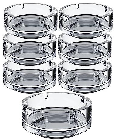 Clearfee 6 Stück Aschenbecher aus Glas | Glasaschenbecher | Spülmaschinenfest | Stapelbar | Klar, Rund | 4 Ablagestellen, Ø 10,4cm