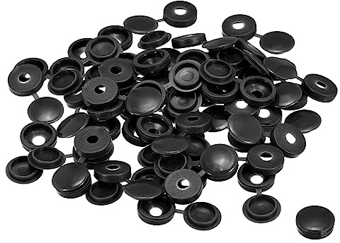 sourcing map 100Pcs 5mm Hinged Screw Cover Caps Plastic Fold Screw Snap Covers Washer Flip Screw Protection Cover for M3 M4 M5 Screws, Black