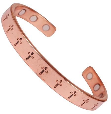 Touchstone - Catholic Cross Jesus Crucifixion Sacrificial - Copper magnetic bracelet Tibetan style. Hand forged with solid and high gauge pure copper.