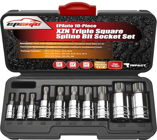 EPAuto XZN - Juego de 10 llaves de vaso cuadradas triples