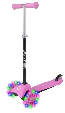 EVO Light-Up Mini Cruiser Pink & Black Scooter | 3-Wheeled Kids' Scooter with Light-Up Wheels | Adjustable Height Push for Toddlers & Children | Balance Kick Scooter for Ages 2-7