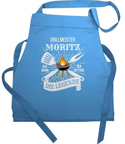 Schürze - Grillschürze Herren Männer - Grillmeister Der Mann Der Mythos Die Legende mit Name - Lustiges Geschenk Grillen Papa Vatertag Geburtstag - 60x87 - Hellblau - grill schürzen