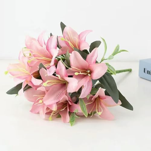 EboLD Künstliche Lilien, künstliche Lilien, Hochzeit, Party, Dekoration, Blumenstrauß, Zuhause, Hotel, Büro, Garten, Dekoration, Mariage, Dunkelrosa, 10 Stück Blume