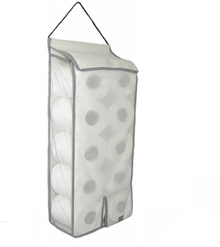 YNR Portarrollos de papel higiénico colgante, almacenamiento de papel higiénico de tela, dispensador de almacenamiento montado en la pared con capacidad para 10 rollos de papel higiénico (blanco)