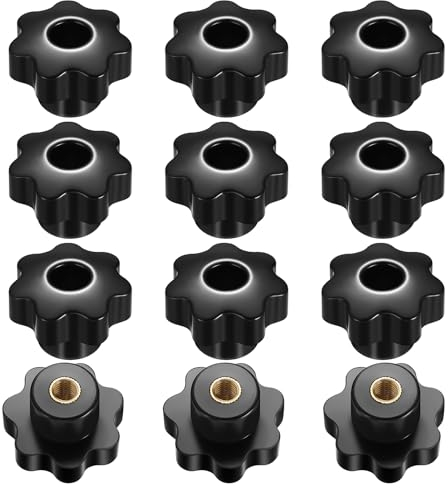12 pièces M8 vis étoile, vis moletées OD 38 mmvis à bouton étoile, écrous papillon, écrous à bouton moletésvis papillon, poignée de meuble noires