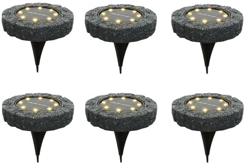 Lumineo Solar Bodenleuchte für außen 11cm 6er Set Polyresin Dauerbetrieb 6h warmweiß - LED Solarleuchte Gartenleuchte Außenleuchte Solarstecker Bodenstrahler - Solarlampen & Gartenbeleuchtung