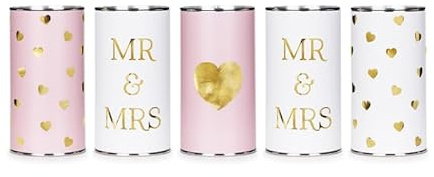 Miss Lovely Auto-Deko-Set Blechdosen Mr & Mrs (5 Stück) inklusive Befestigungsschnur & Schleifenband Braut-Auto Hochzeit Hochzeits-Deko Auto-Schmuck Farbe rosa, weiß & Gold