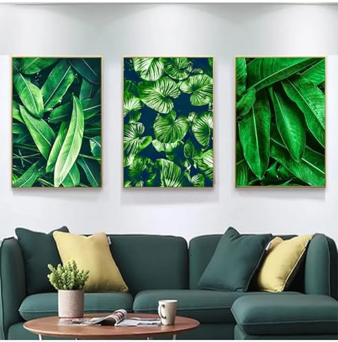 NXMYDBD Wandkunstdruck, Leinwandmalerei, nordische Plakate und Drucke, Wandbilder für Wohnzimmerdekor, grüne Pflanzen, Palme, Monstera-Blatt, 50 x 70 cm (20 x 28 Zoll) x3, ungerahmt