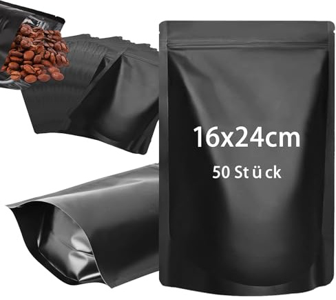 Luckwaii Mylar-påsar, tryckförslutningspåsar, blixtlåspåsar, 50 stycken återförslutningsbara påsar, mylarfolie, livsmedelsförvaring, matta, aluminiumfolie, värmeförseglade förpackningspåsar 16 x 24 cm