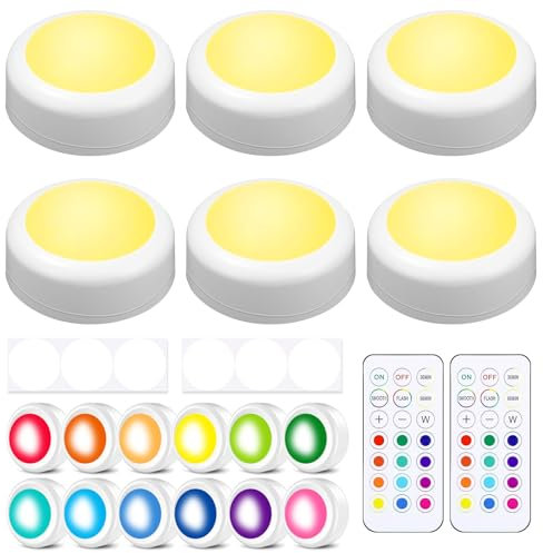 VicBou 6 Pezzi Luci Armadio Lampada Notturna, 5 Perle Lampade Adesive Cordless a Pile con 2 Telecomando, per Armadietto, Scale, Cucina, Corridoi, Camera