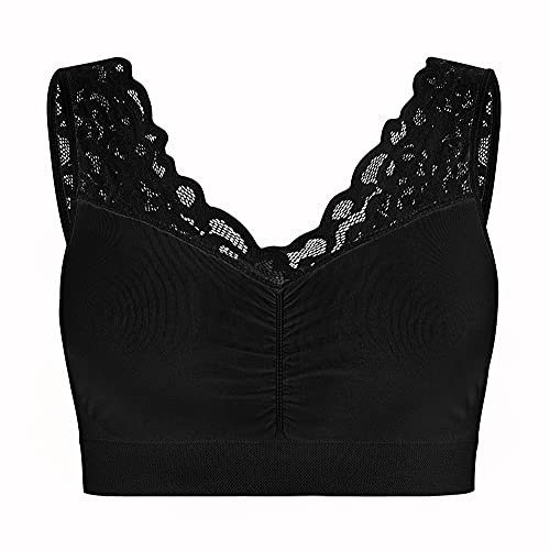 UnsichtBra Reggiseno da donna in pizzo, senza buegel, set da 3 pezzi, con pizzo fine, reggiseno morbido senza stiratura, per dormire, 1 x nero, M