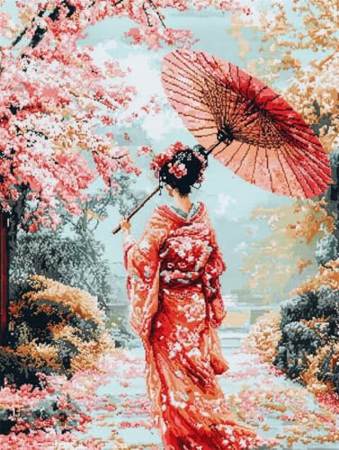 N.LANSHAN Teppich DIY Set Japanisches Geisha-Knüpfteppich-Set，Anime-Landschaft，Diy-Knüpfteppich-Set，Handarbeit，Stickerei，Gobelin，Teppichherstellung，Geschenk Für Heimwerker 100x140cm