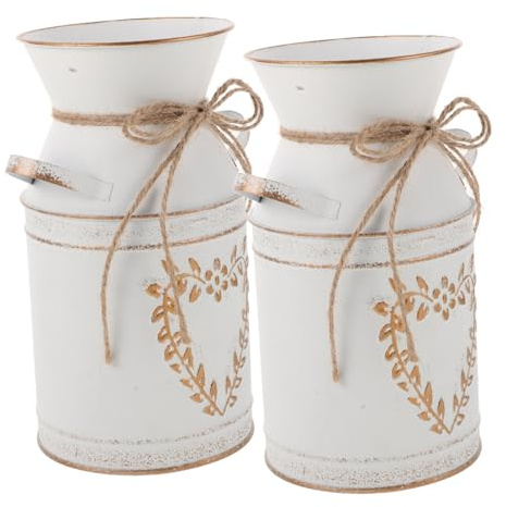 Cabilock 2pièces Vase à Lait De Ferme Métal Pot Rustique pour Fleurs Décoration Intérieure Ou Extérieure Design Élégant pour Jardin Ou Maison