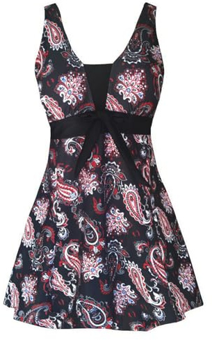 AMAGGIGO Damen Neckholder Push up BadekleidFigurformender Bunt Badeanzug mit Röckchen Bauchweg Einteiliger Badekleid（6black red，Größe 46 (3XL)）