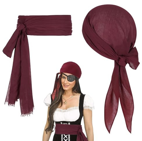 YEWCEP Piraten Kostüm Frauen, 2-teiliges Set mit Kopftuch und Gürtel,Piratenkostüm Damen Zubehör und Piraten Zubehör Damen, Perfekte Ergänzung für Karneval und Piraten Kostüm Frauen