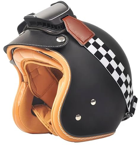 Casque De Moto Demi-Casque pour Hommes Et Femmes Adultes, Casque De Moto Rétro 3/4 avec Pare-Soleil, Demi-Casque De Croisière Rétro, Adapté À Toutes Les Saisons, Certifié Dot/ECE F,S/(53~54cm)