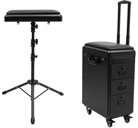 Kosmetikkoffer Trolley mit Armlehnenständer, Tattoo Koffer mit 3 Schubladen, Professionell Make Up Koffer Tattoo Tisch Beauty Stand Tattoo Ausrüstung Damen Nägel Koffer mit Rollen