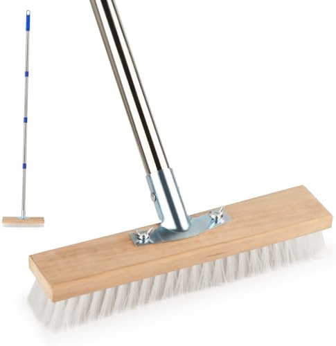 Drahtbesen zur Moosentfernung mit Stiel, Robust und Langlebig Stahldrahtbesen mit Teleskopstiel 160cm, Robuste Drahtbürste Metallbesen für Deck, Garten, Dusche, Wand, Wand und Terrasse (Plastik)