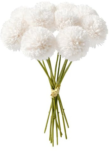 JOZMMZEOOA 12 Pcs Artificial Chrysanthemum Ball Flowers Artificial Hydrangea Bouquets Decorative Faux Ball Flowers Real Touch for Indoor Floral Arrangement Home Decoration (White)