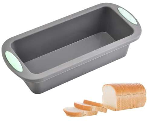 URCHUZE Silikon Brotbackform,Backformen Kastenform Brot 28 cm, Grau mit Mintgrünen Griffen, Ofenfest bis 230°C, Antihaftbeschichtet